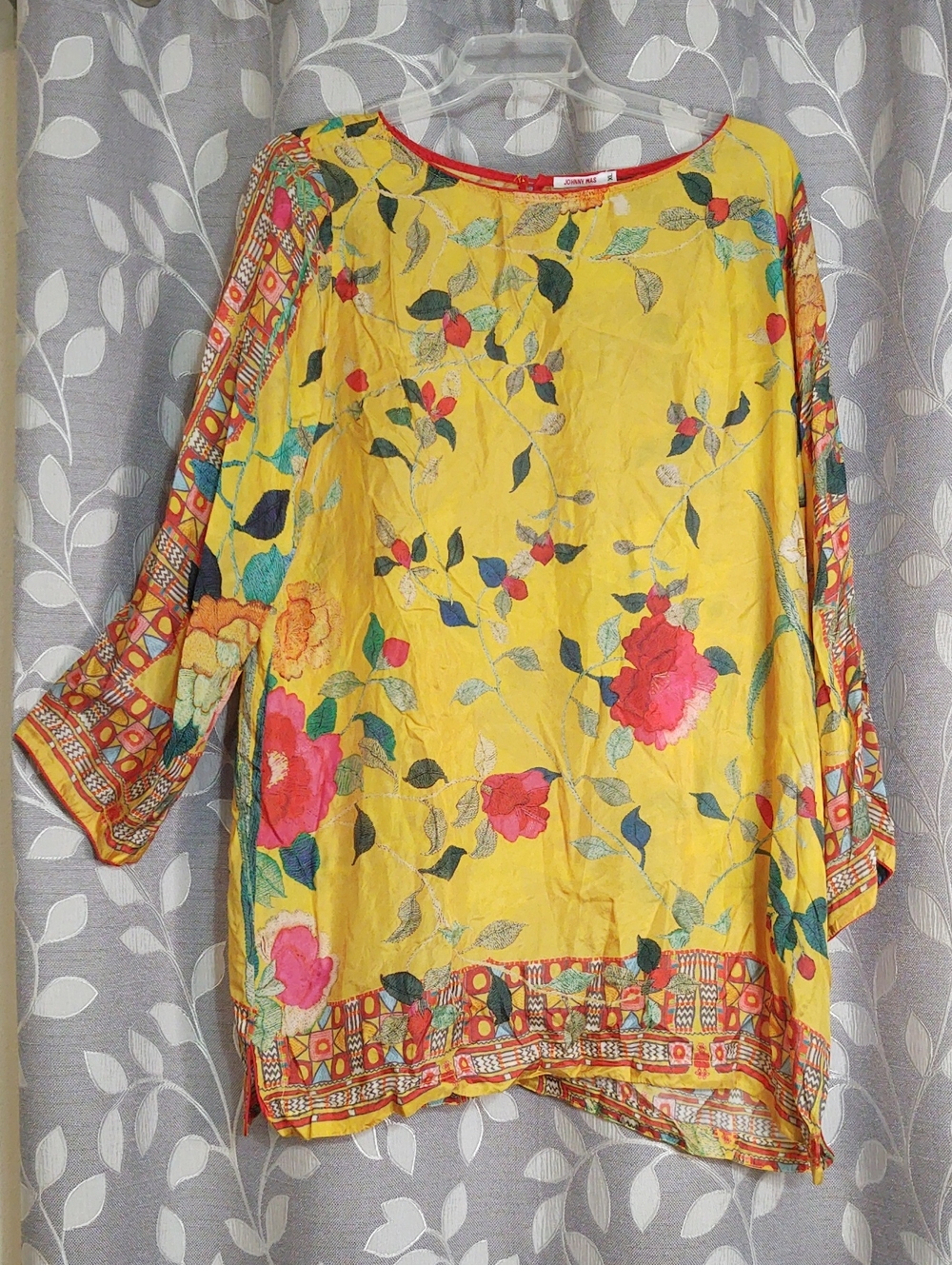 Johnny Was Yellow Silk Floral Tunic size XL